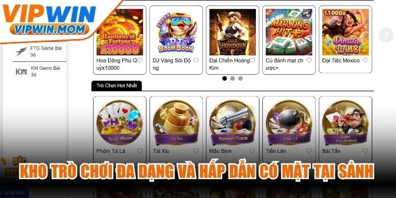 Kho trò chơi đa dạng và hấp dẫn có mặt tại sảnh game bài VIPWIN